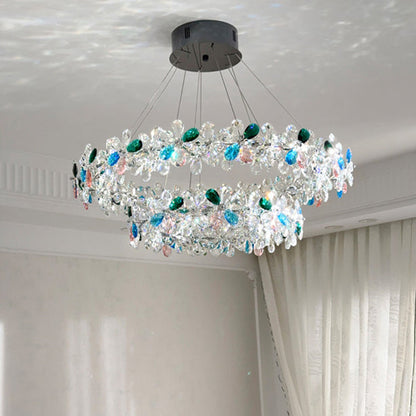 Contemporary Luxury Circular Wave Line Hardware Crystal LED Chandelier For Living Room