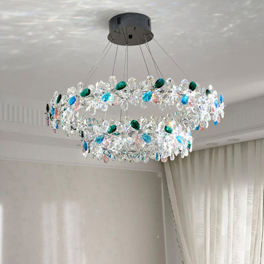 Contemporary Luxury Circular Wave Line Hardware Crystal LED Chandelier For Living Room