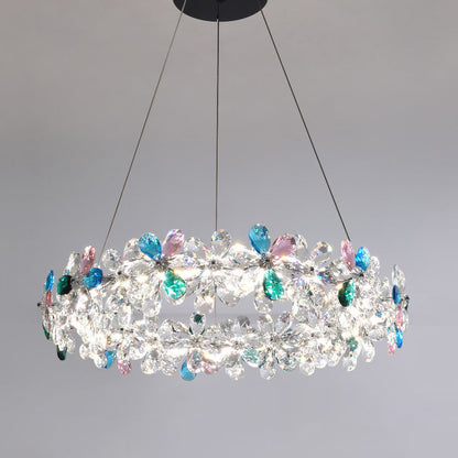 Contemporary Luxury Circular Wave Line Hardware Crystal LED Chandelier For Living Room