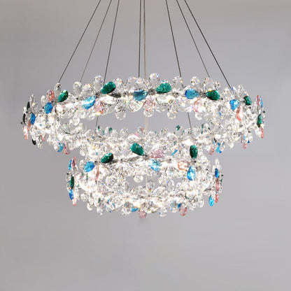 Contemporary Luxury Circular Wave Line Hardware Crystal LED Chandelier For Living Room