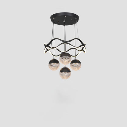 Traditional French Spherical Wavy Line Iron Silicone Aluminum Acrylic LED Chandeliers For Dining Room