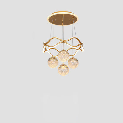 Traditional French Spherical Wavy Line Iron Silicone Aluminum Acrylic LED Chandeliers For Dining Room