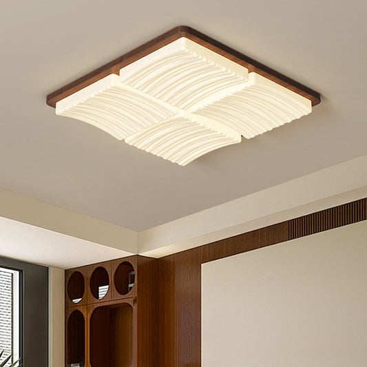 Modern Minimalist Square Wave Pattern Iron Acrylic LED Flush Mount Ceiling Light For Bedroom