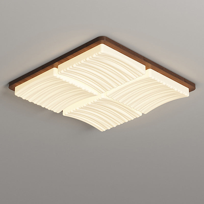 Modern Minimalist Square Wave Pattern Iron Acrylic LED Flush Mount Ceiling Light For Bedroom