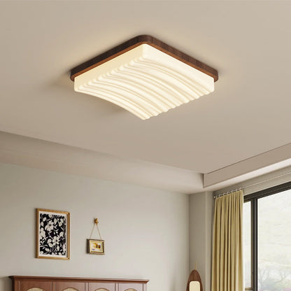 Modern Minimalist Square Wave Pattern Iron Acrylic LED Flush Mount Ceiling Light For Bedroom