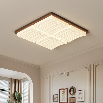 Modern Minimalist Square Wave Pattern Iron Acrylic LED Flush Mount Ceiling Light For Bedroom