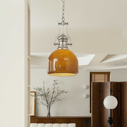 Traditional Vintage Round Iron Glass 1-Light Pendant Light For Bedroom