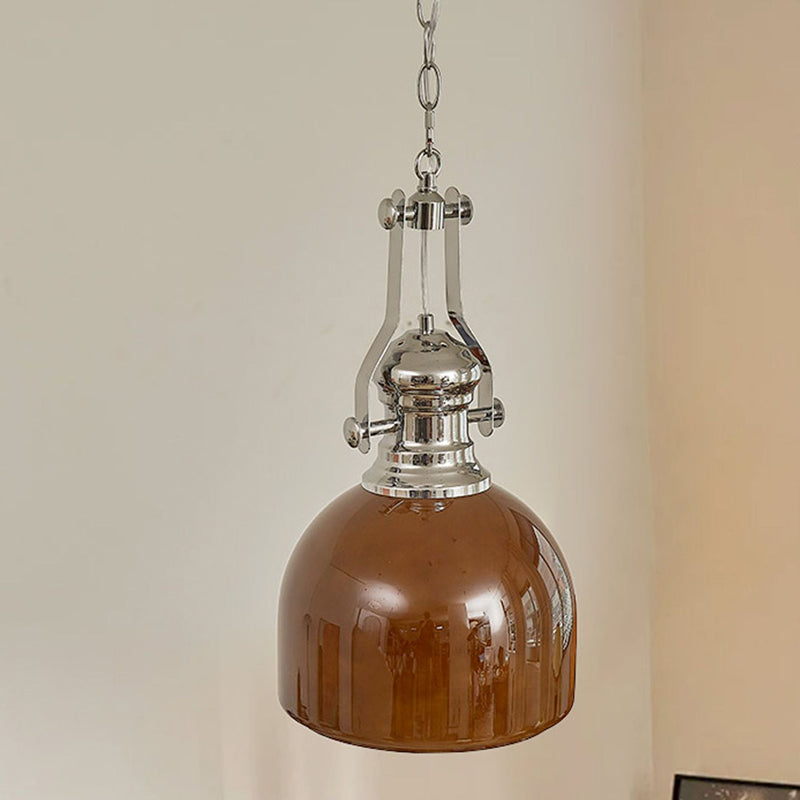 Traditional Vintage Round Iron Glass 1-Light Pendant Light For Bedroom