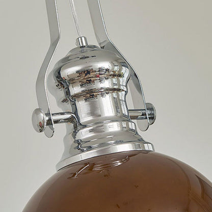 Traditional Vintage Round Iron Glass 1-Light Pendant Light For Bedroom