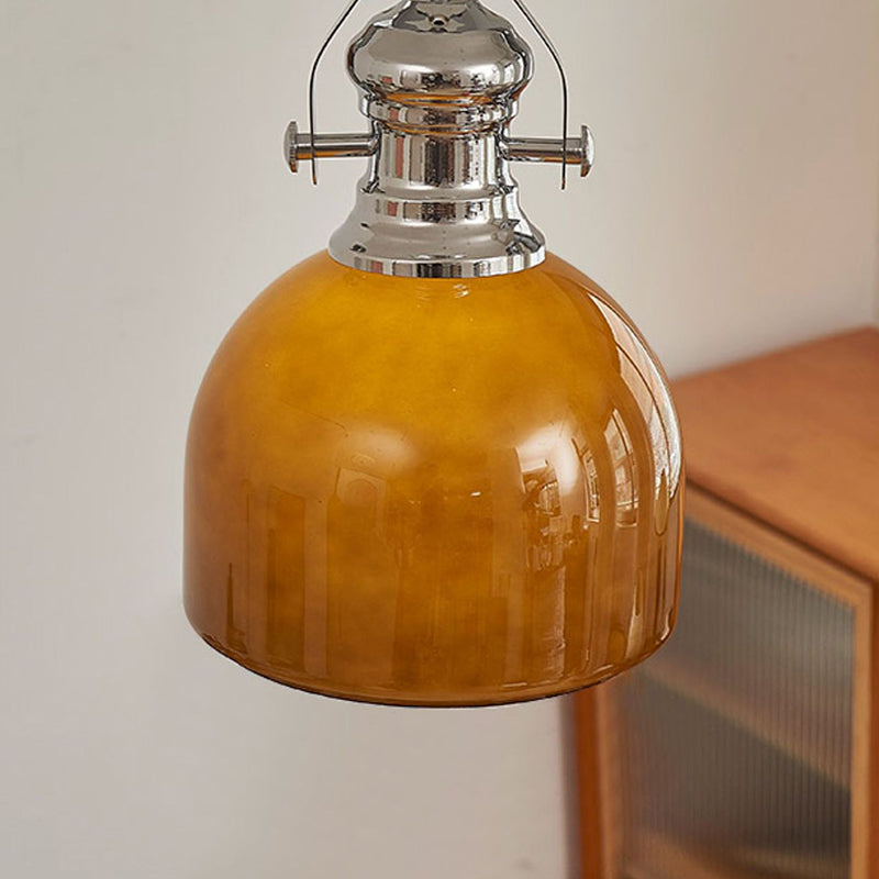 Traditional Vintage Round Iron Glass 1-Light Pendant Light For Bedroom