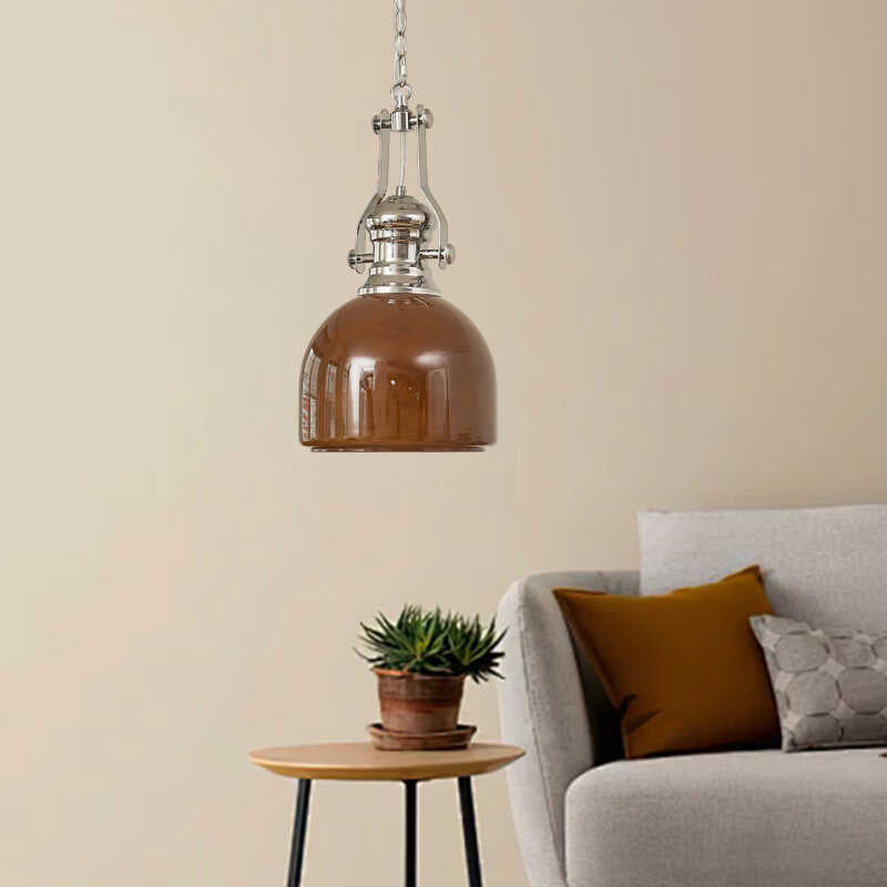 Traditional Vintage Round Iron Glass 1-Light Pendant Light For Bedroom