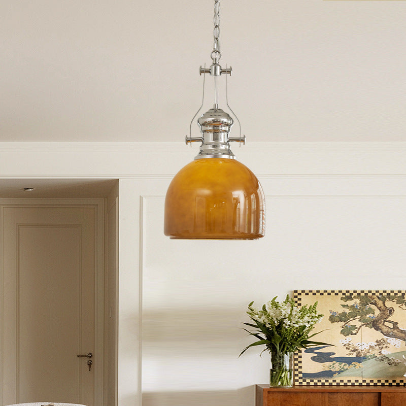 Traditional Vintage Round Iron Glass 1-Light Pendant Light For Bedroom