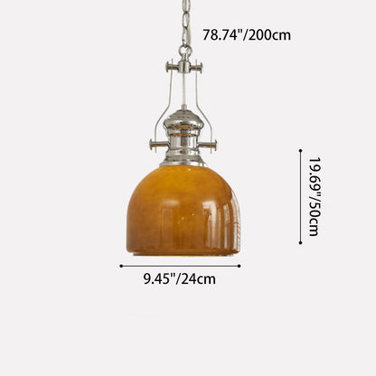 Traditional Vintage Round Iron Glass 1-Light Pendant Light For Bedroom