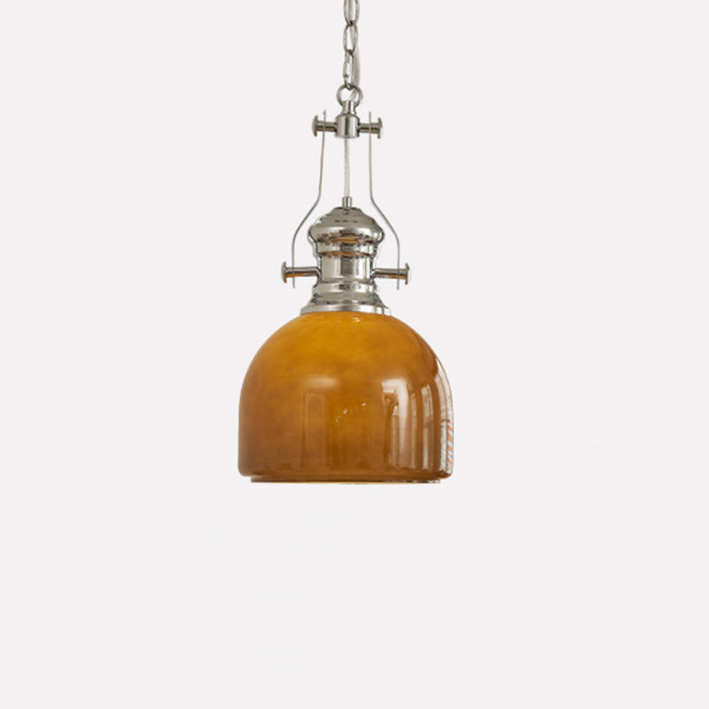Traditional Vintage Round Iron Glass 1-Light Pendant Light For Bedroom