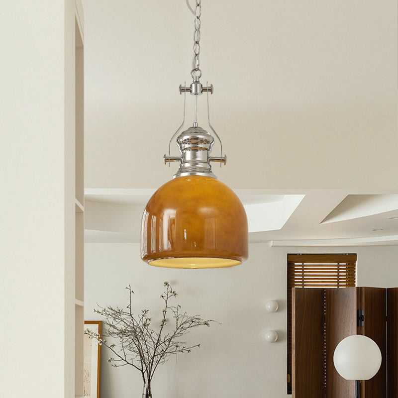 Traditional Vintage Round Iron Glass 1-Light Pendant Light For Bedroom