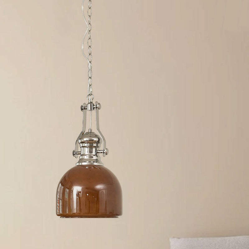Traditional Vintage Round Iron Glass 1-Light Pendant Light For Bedroom