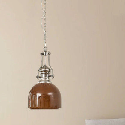 Traditional Vintage Round Iron Glass 1-Light Pendant Light For Bedroom