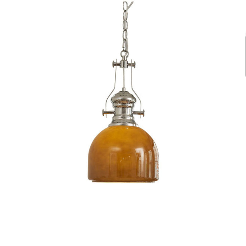 Traditional Vintage Round Iron Glass 1-Light Pendant Light For Bedroom