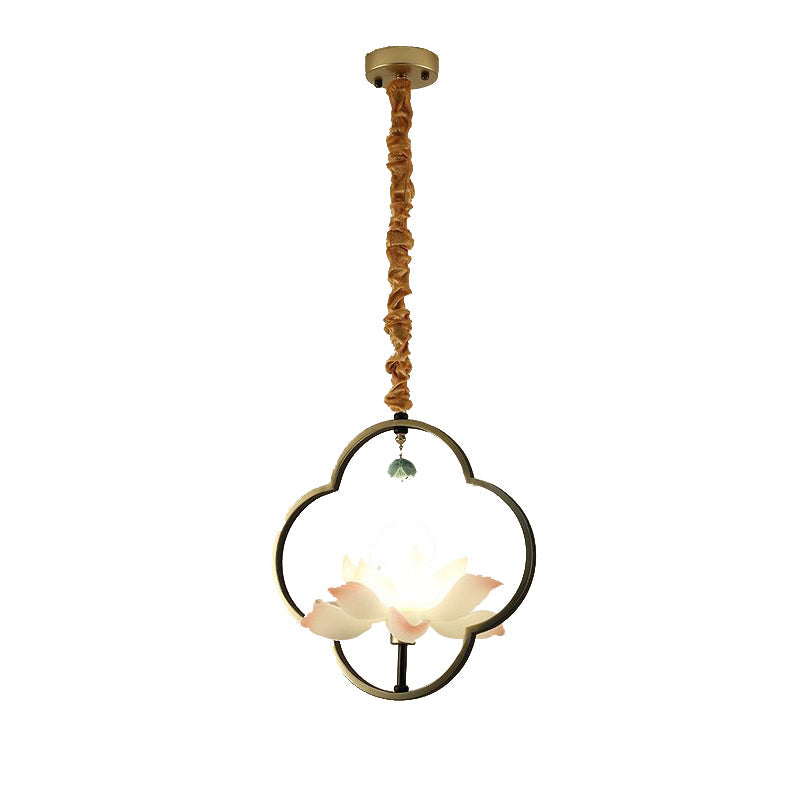 Traditional Chinese Multi-Head Lotus Iron Resin Ceramic 1/3/6/8/12-Light Chandelier For Bedroom