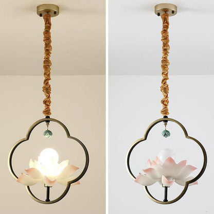 Traditional Chinese Multi-Head Lotus Iron Resin Ceramic 1/3/6/8/12-Light Chandelier For Bedroom