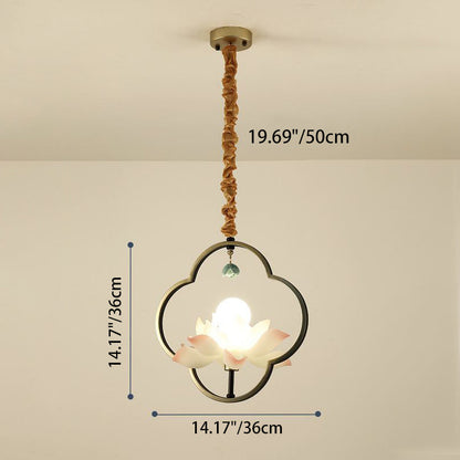 Traditional Chinese Multi-Head Lotus Iron Resin Ceramic 1/3/6/8/12-Light Chandelier For Bedroom