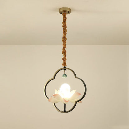 Traditional Chinese Multi-Head Lotus Iron Resin Ceramic 1/3/6/8/12-Light Chandelier For Bedroom