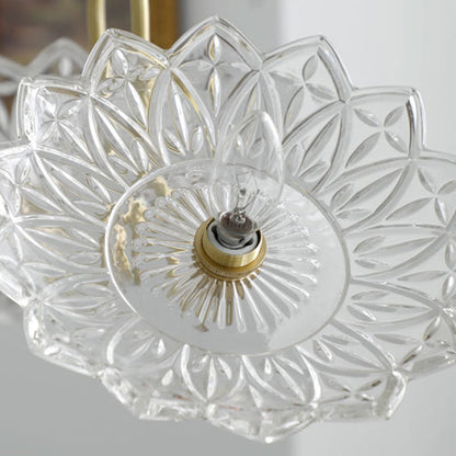 Traditional Vintage Floral Brass Glass 4/6-Light Chandelier For Bedroom