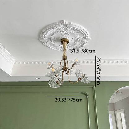 Traditional Vintage Floral Brass Glass 4/6-Light Chandelier For Bedroom