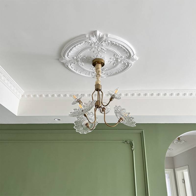 Traditional Vintage Floral Brass Glass 4/6-Light Chandelier For Bedroom