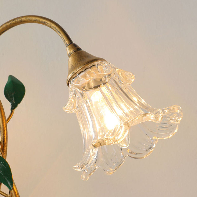 Traditional Vintage Double-Headed Flower Vine Iron Crystal Glass 2-Light Table Lamp For Bedroom