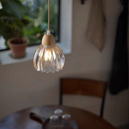 Traditional Vintage Floral Rubberwood Glass 1/3-Light Chandeliers For Bedroom