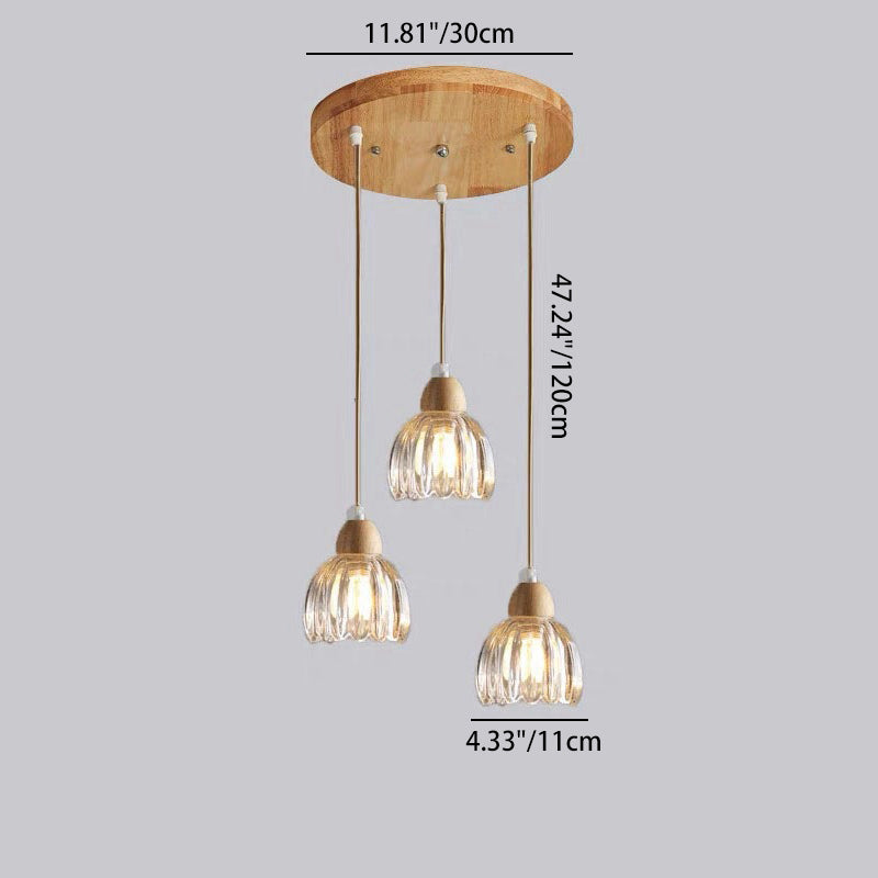 Traditional Vintage Floral Rubberwood Glass 1/3-Light Chandeliers For Bedroom