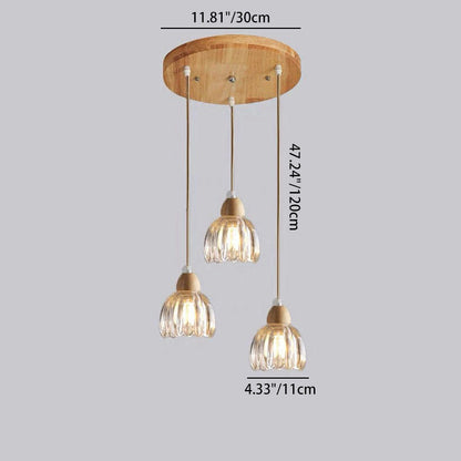 Traditional Vintage Floral Rubberwood Glass 1/3-Light Chandeliers For Bedroom