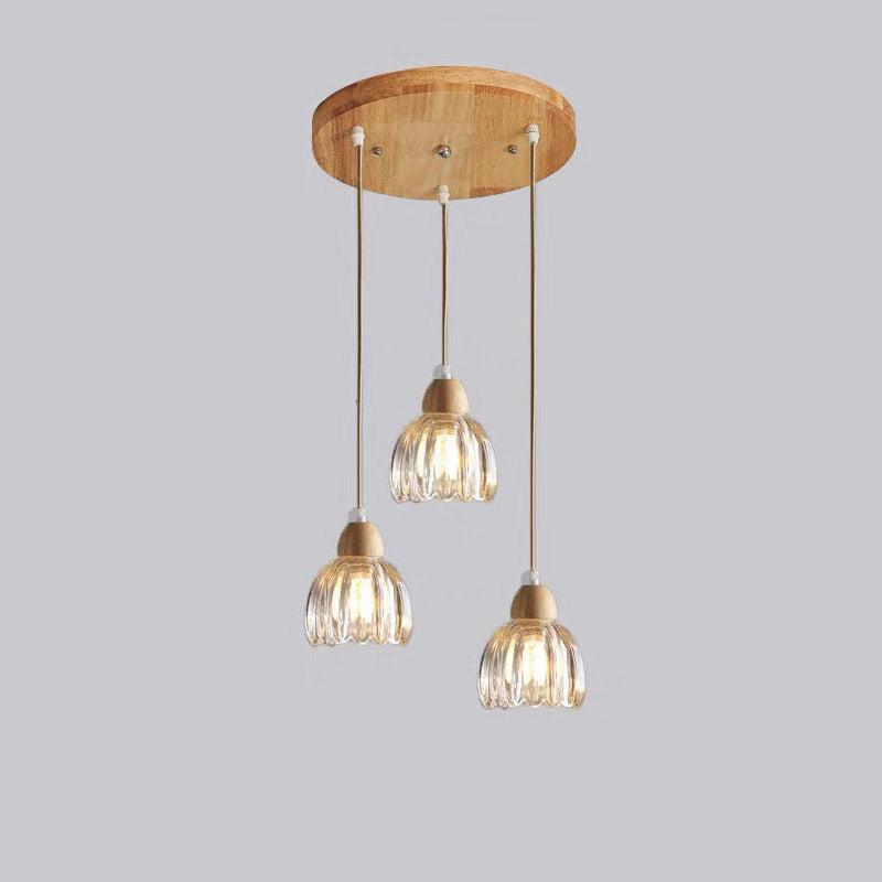 Traditional Vintage Floral Rubberwood Glass 1/3-Light Chandeliers For Bedroom