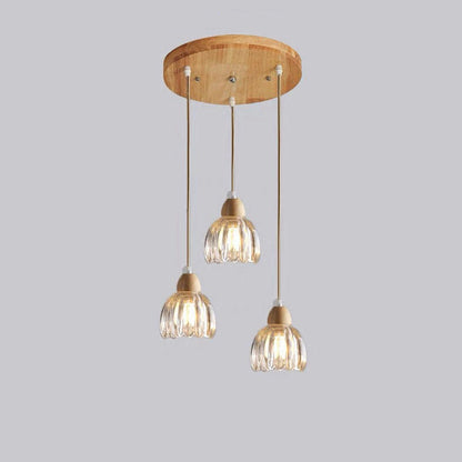 Traditional Vintage Floral Rubberwood Glass 1/3-Light Chandeliers For Bedroom