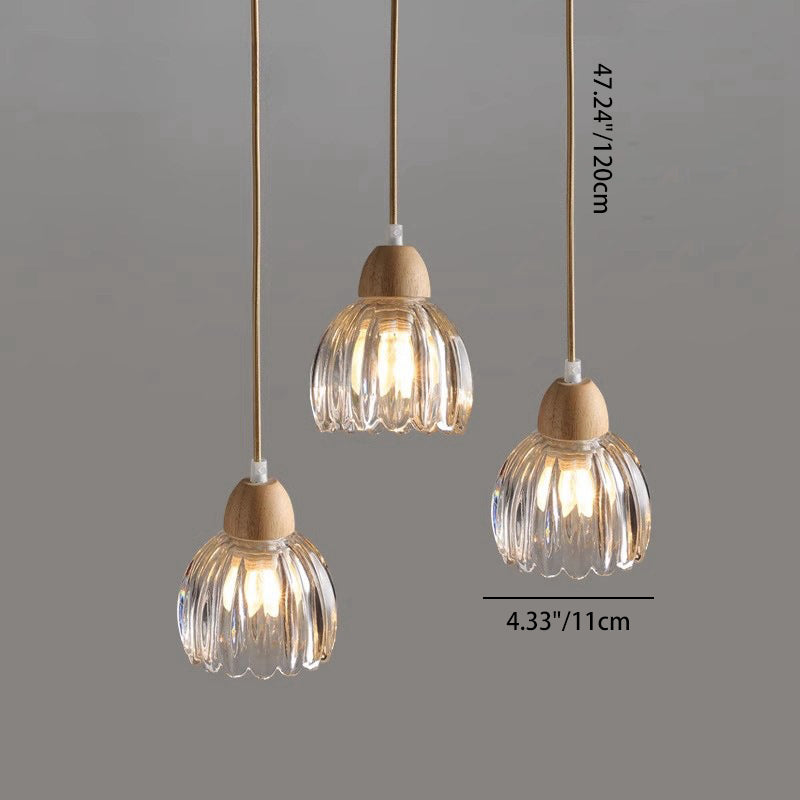 Traditional Vintage Floral Rubberwood Glass 1/3-Light Chandeliers For Bedroom