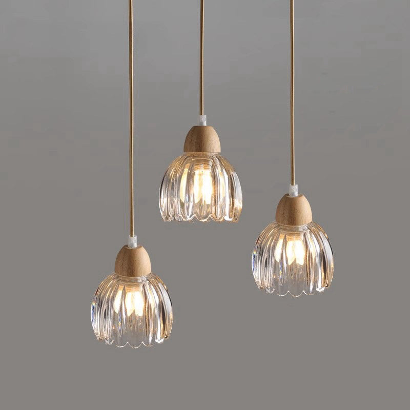 Traditional Vintage Floral Rubberwood Glass 1/3-Light Chandeliers For Bedroom