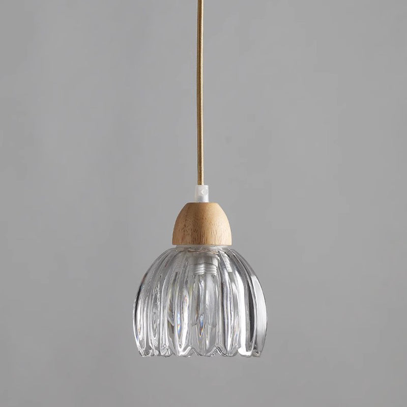Traditional Vintage Floral Rubberwood Glass 1/3-Light Chandeliers For Bedroom