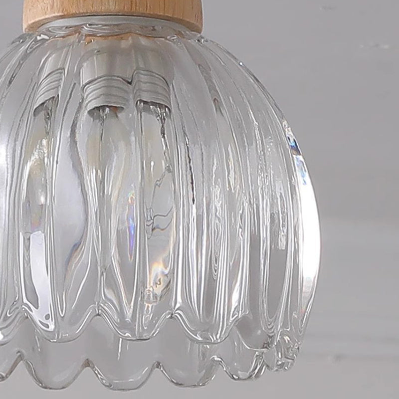 Traditional Vintage Floral Rubberwood Glass 1/3-Light Chandeliers For Bedroom