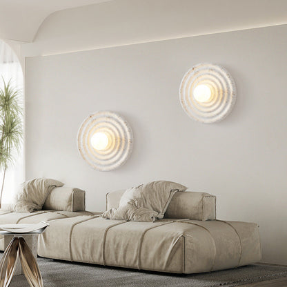 Contemporary Nordic Round Corrugated Resin Glass 1-light Wall Sconce Lamp For Bedroom