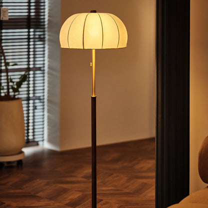 Traditional Vintage Jellyfish-Shaped Iron Ash Wood Fabric 3-Light Standing Floor Lamp For Bedroom