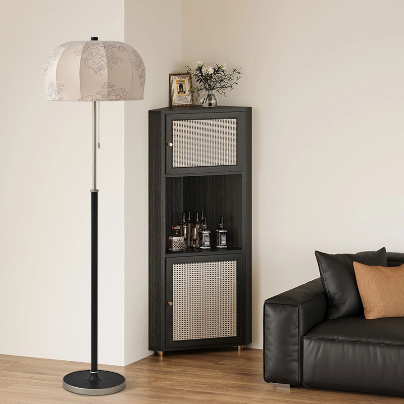 Traditional Vintage Jellyfish-Shaped Iron Ash Wood Fabric 3-Light Standing Floor Lamp For Bedroom