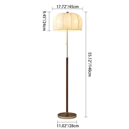 Traditional Vintage Jellyfish-Shaped Iron Ash Wood Fabric 3-Light Standing Floor Lamp For Bedroom