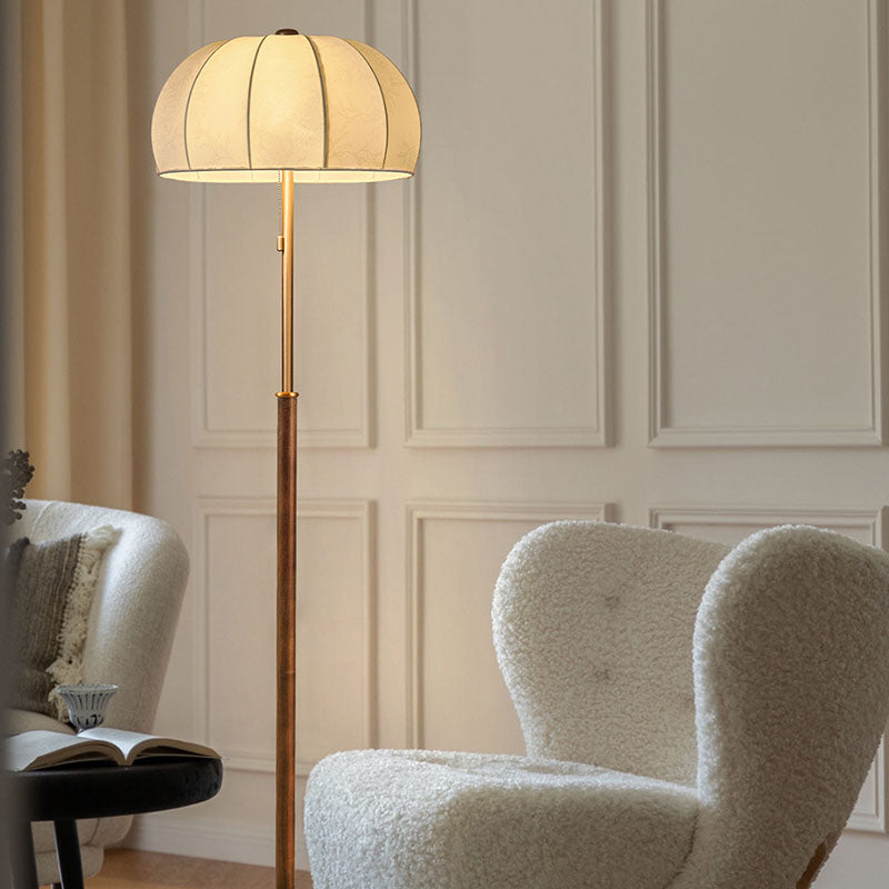 Traditional Vintage Jellyfish-Shaped Iron Ash Wood Fabric 3-Light Standing Floor Lamp For Bedroom