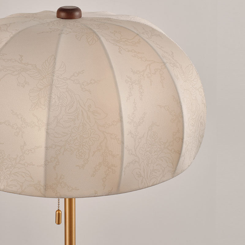 Traditional Vintage Jellyfish-Shaped Iron Ash Wood Fabric 3-Light Standing Floor Lamp For Bedroom