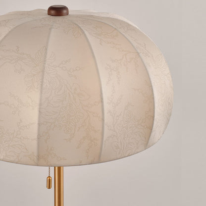 Traditional Vintage Jellyfish-Shaped Iron Ash Wood Fabric 3-Light Standing Floor Lamp For Bedroom