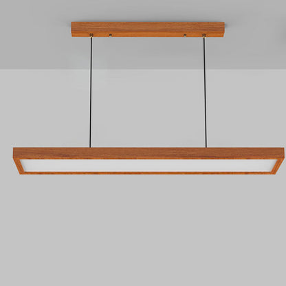 Modern Minimalist Rectangular Iron Solid Wood PVC LED Chandeliers Island Light For Bedroom