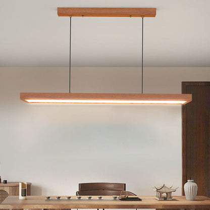 Modern Minimalist Rectangular Iron Solid Wood PVC LED Chandeliers Island Light For Bedroom
