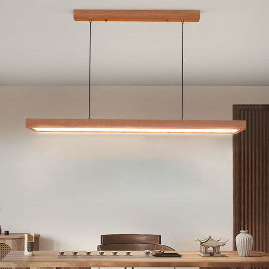 Modern Minimalist Rectangular Iron Solid Wood PVC LED Chandeliers Island Light For Bedroom