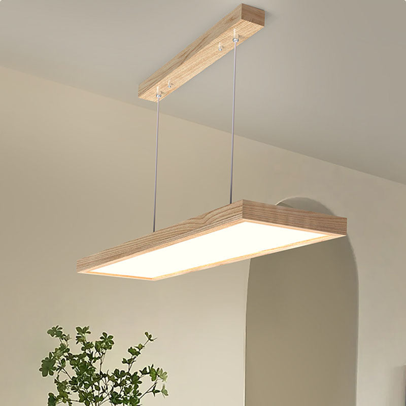 Modern Minimalist Rectangular Iron Solid Wood PVC LED Chandeliers Island Light For Bedroom